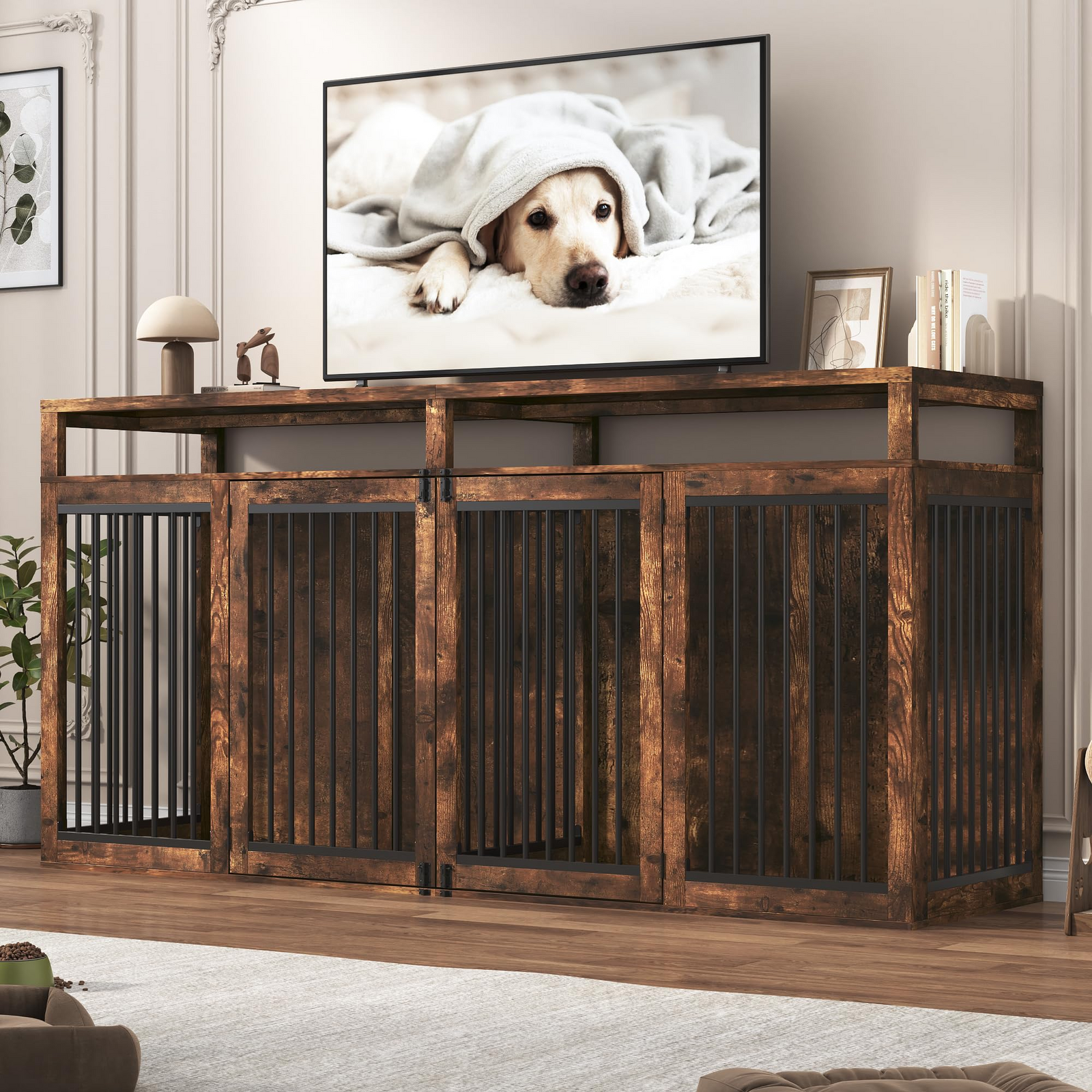 87" Dog Crate TV Stand Dog Kennel Furniture