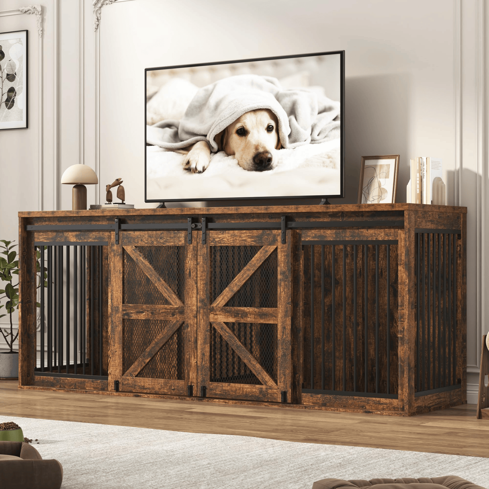 87" Dog Crate TV Stand Dog Kennel Furniture