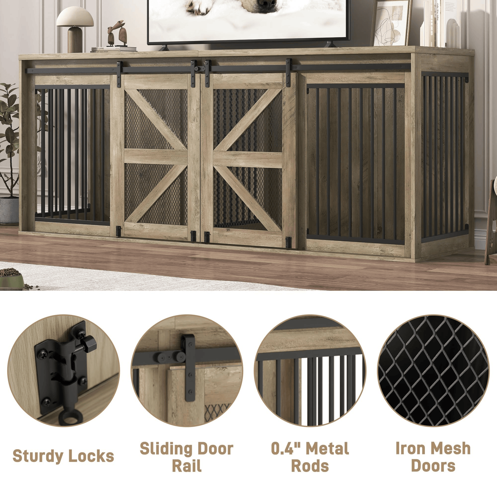 87" Dog Crate TV Stand Dog Kennel Furniture