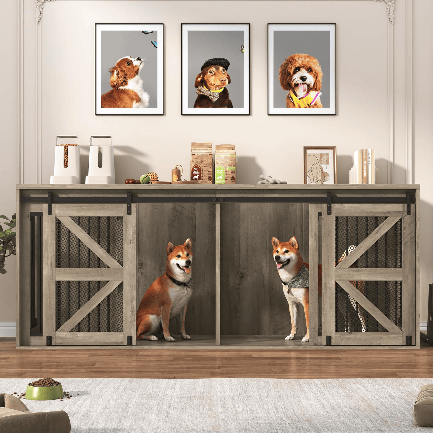 87" Dog Crate TV Stand Dog Kennel Furniture