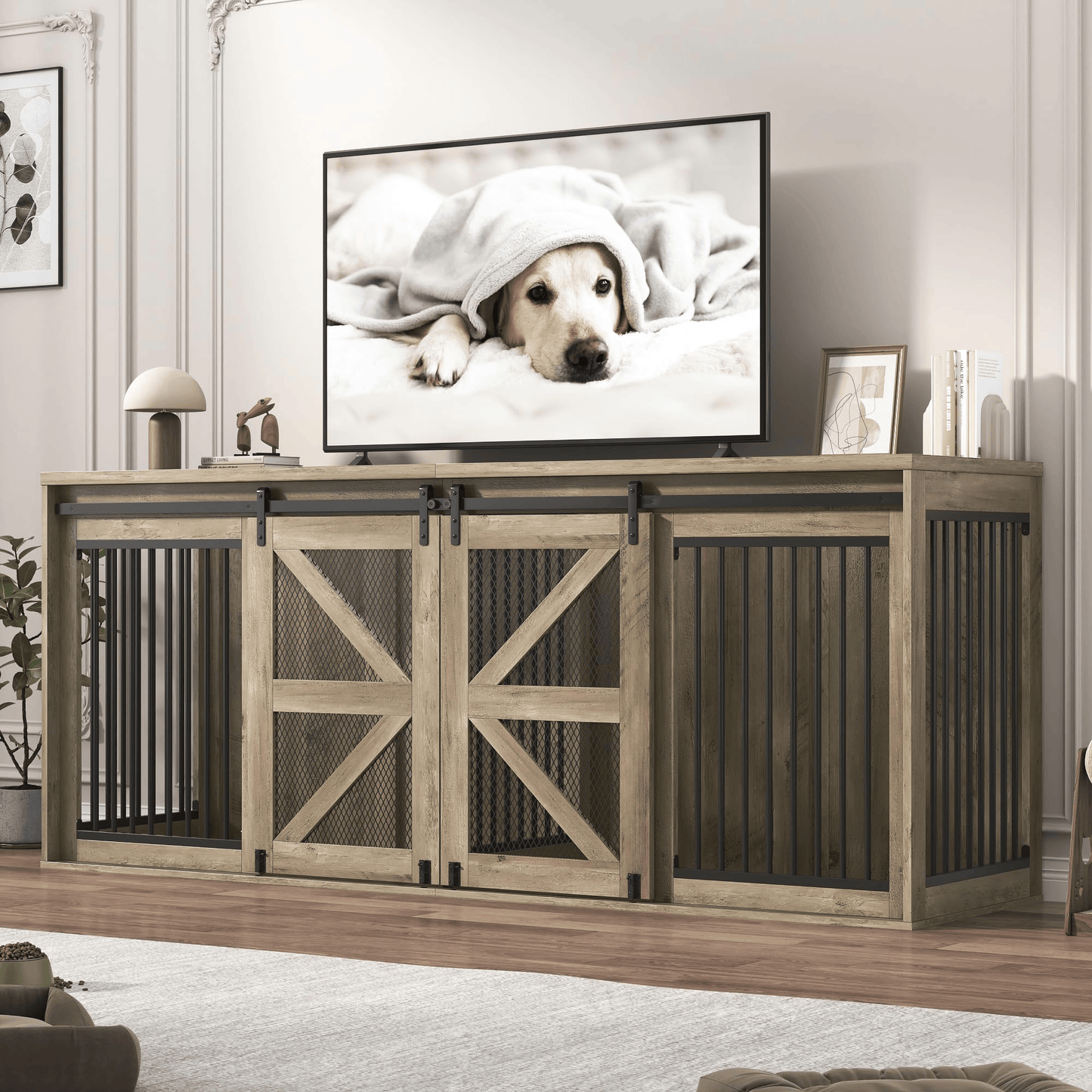 87" Dog Crate TV Stand Dog Kennel Furniture