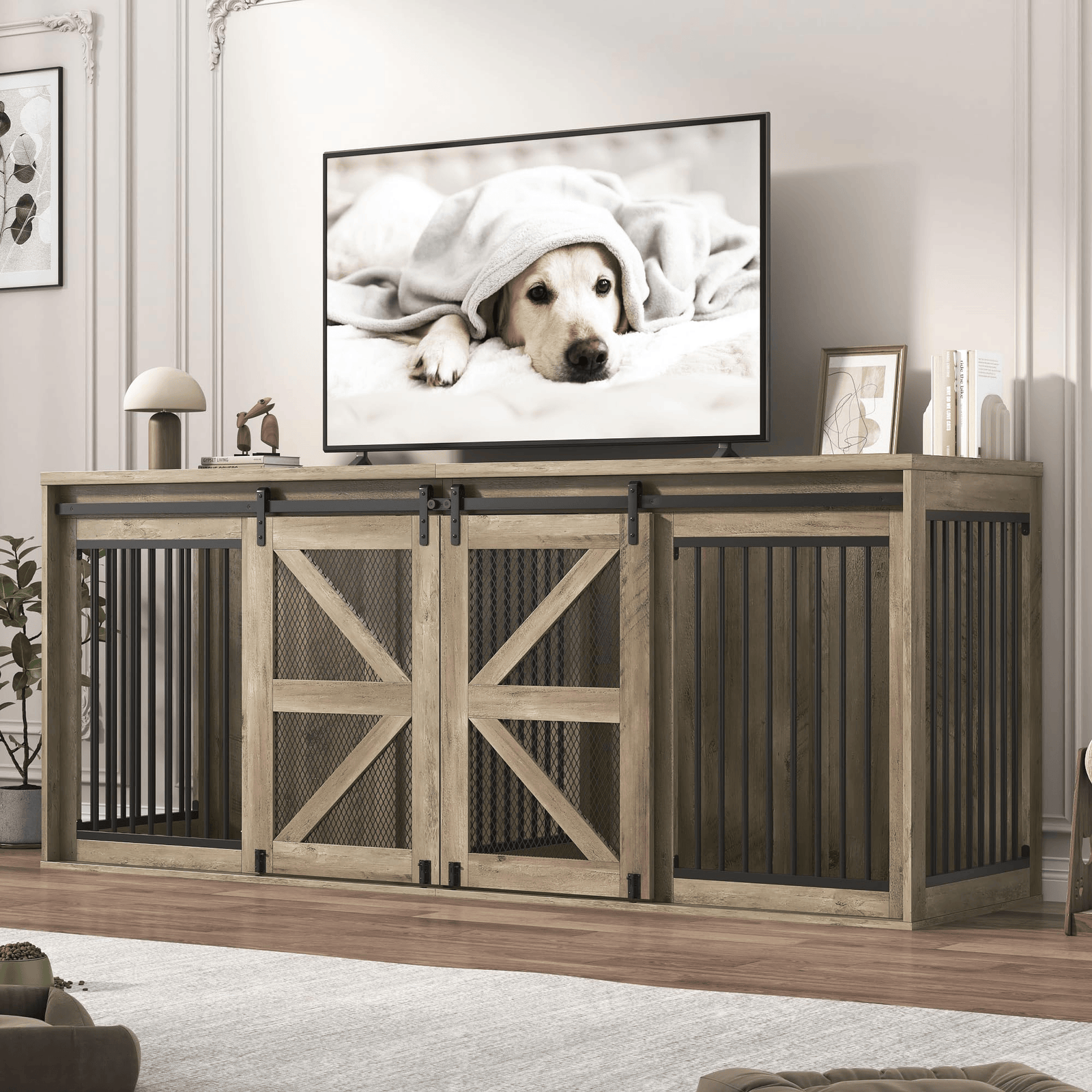 87" Dog Crate TV Stand Dog Kennel Furniture