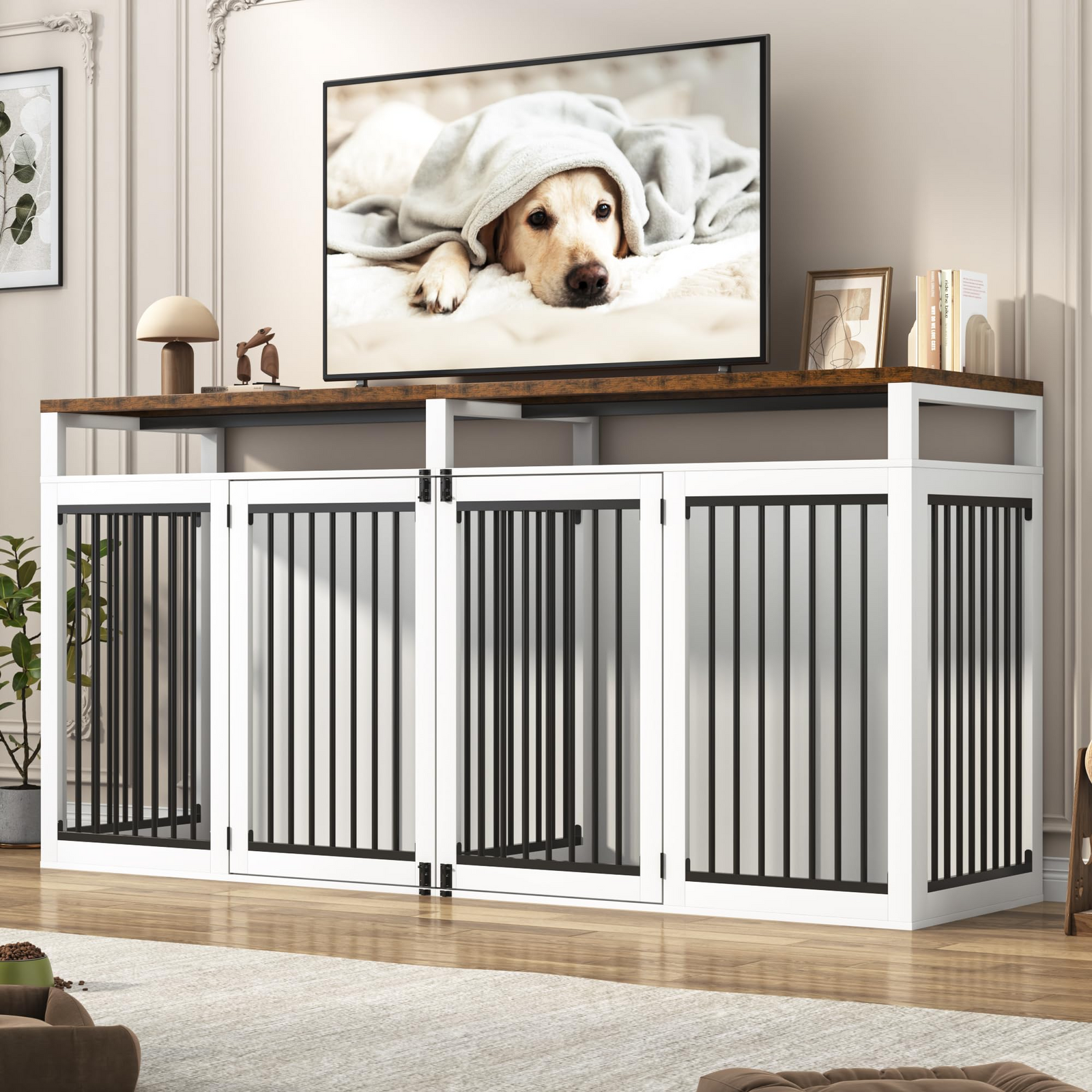 87" Dog Crate TV Stand Dog Kennel Furniture