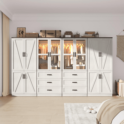 8 Doors Armoire Wardrobe Closet Freestanding with Sliding Door & Lights | Brown | Chartustriable