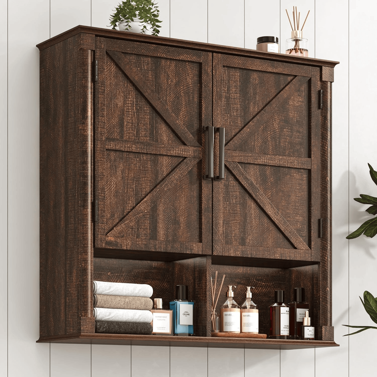 Double Wooden Storage Cabinet Wall Mounted