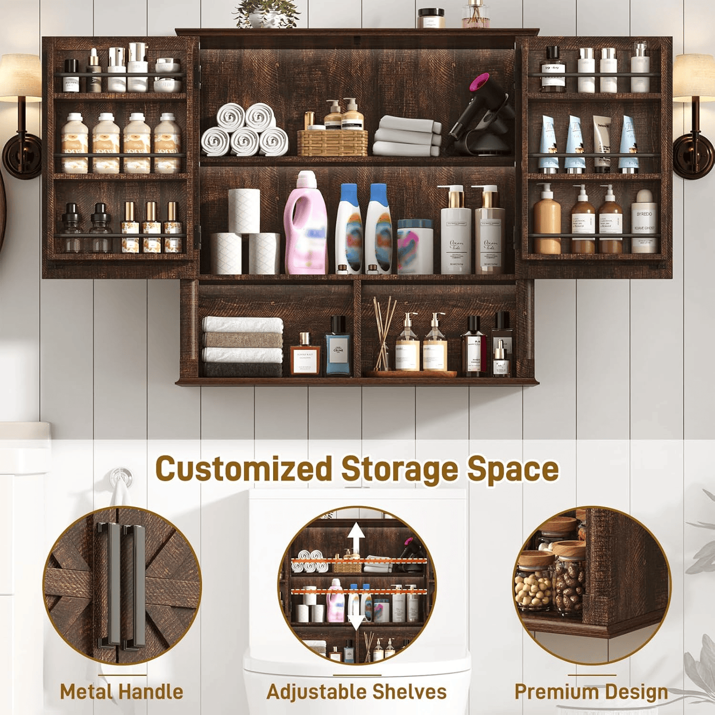 Double Wooden Storage Cabinet Wall Mounted