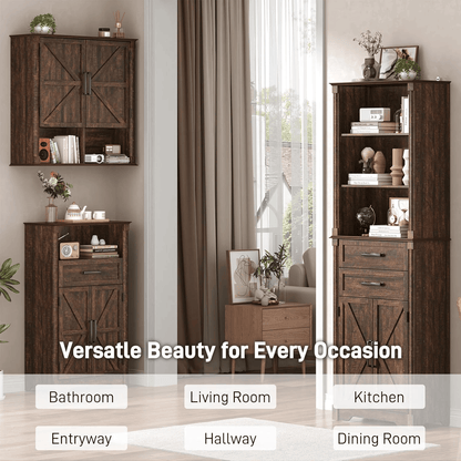 Double Wooden Storage Cabinet Wall Mounted