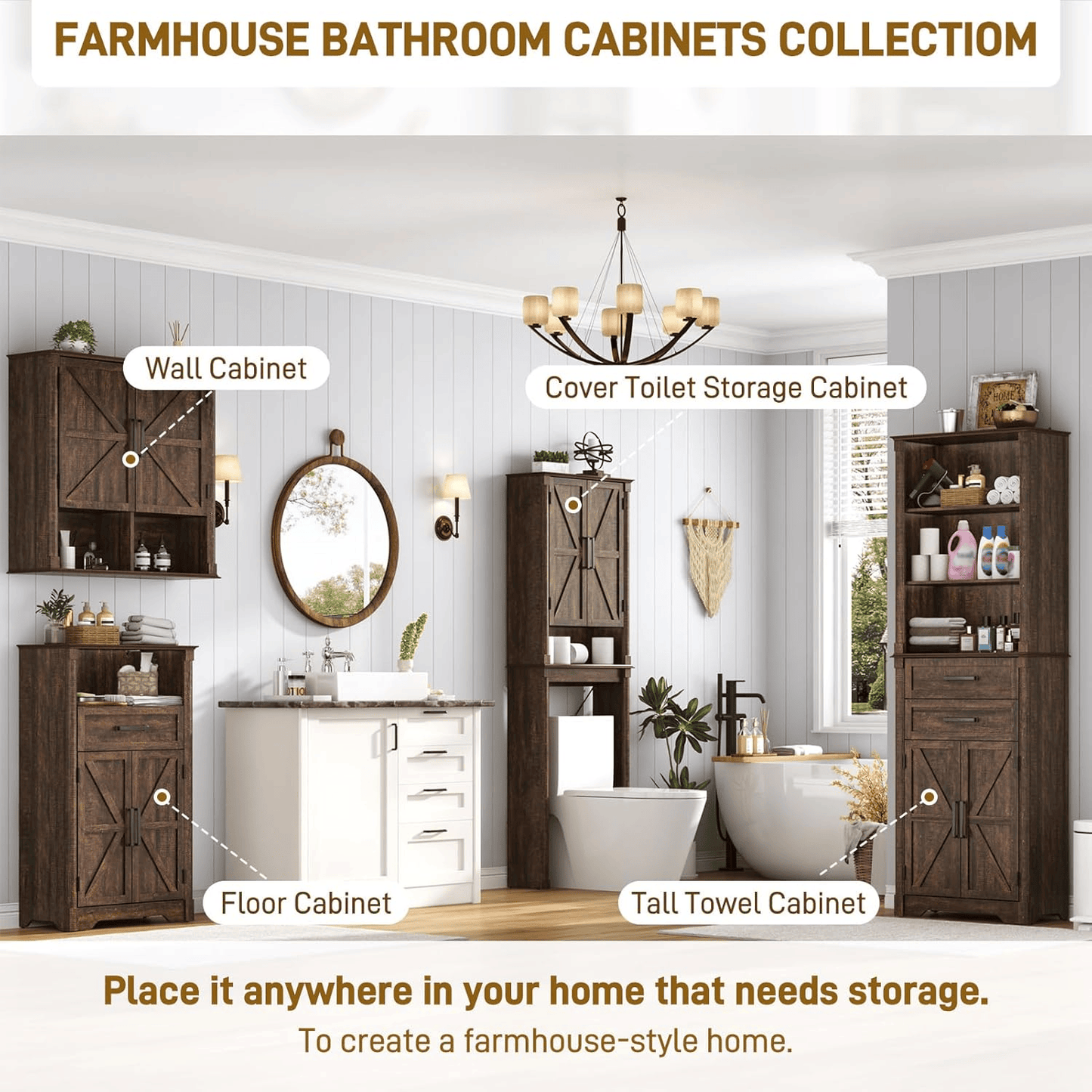 Double Wooden Storage Cabinet Wall Mounted