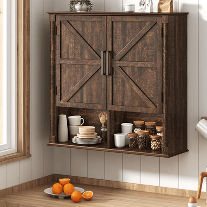 Double Wooden Storage Cabinet Wall Mounted