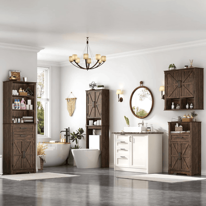 Double Wooden Storage Cabinet Wall Mounted