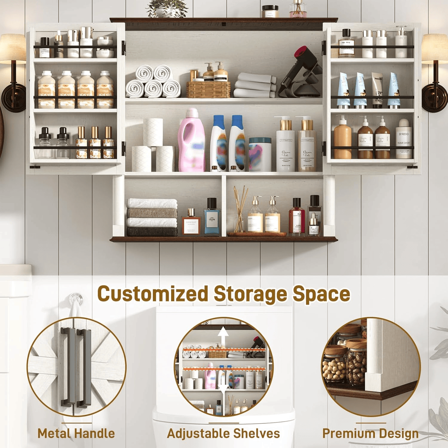 Double Wooden Storage Cabinet Wall Mounted