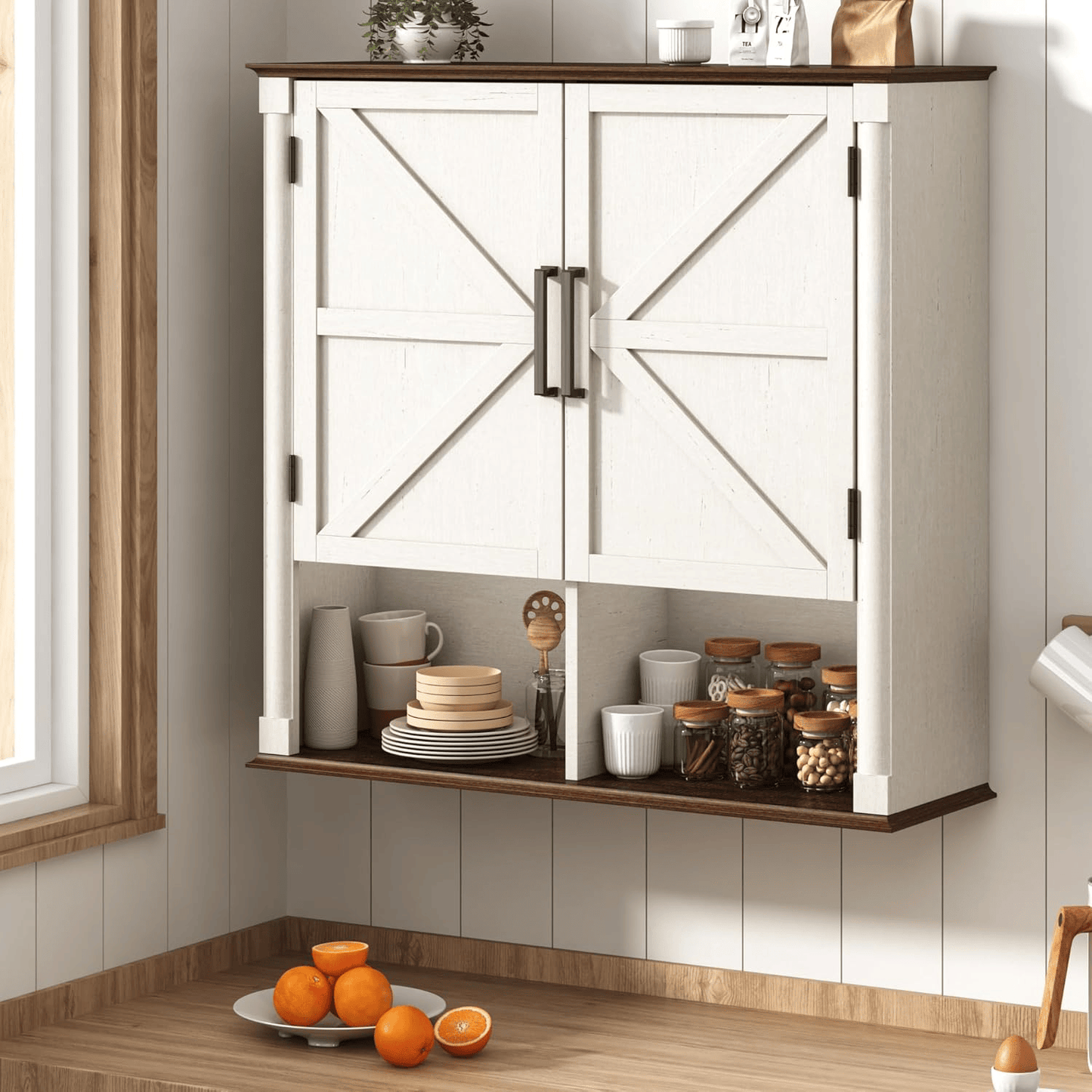 Double Wooden Storage Cabinet Wall Mounted