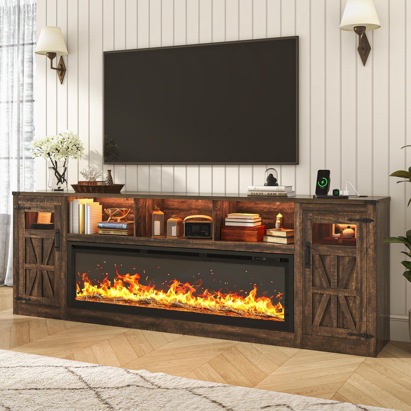 Electric Fireplace TV Stand for 100 Inch TV