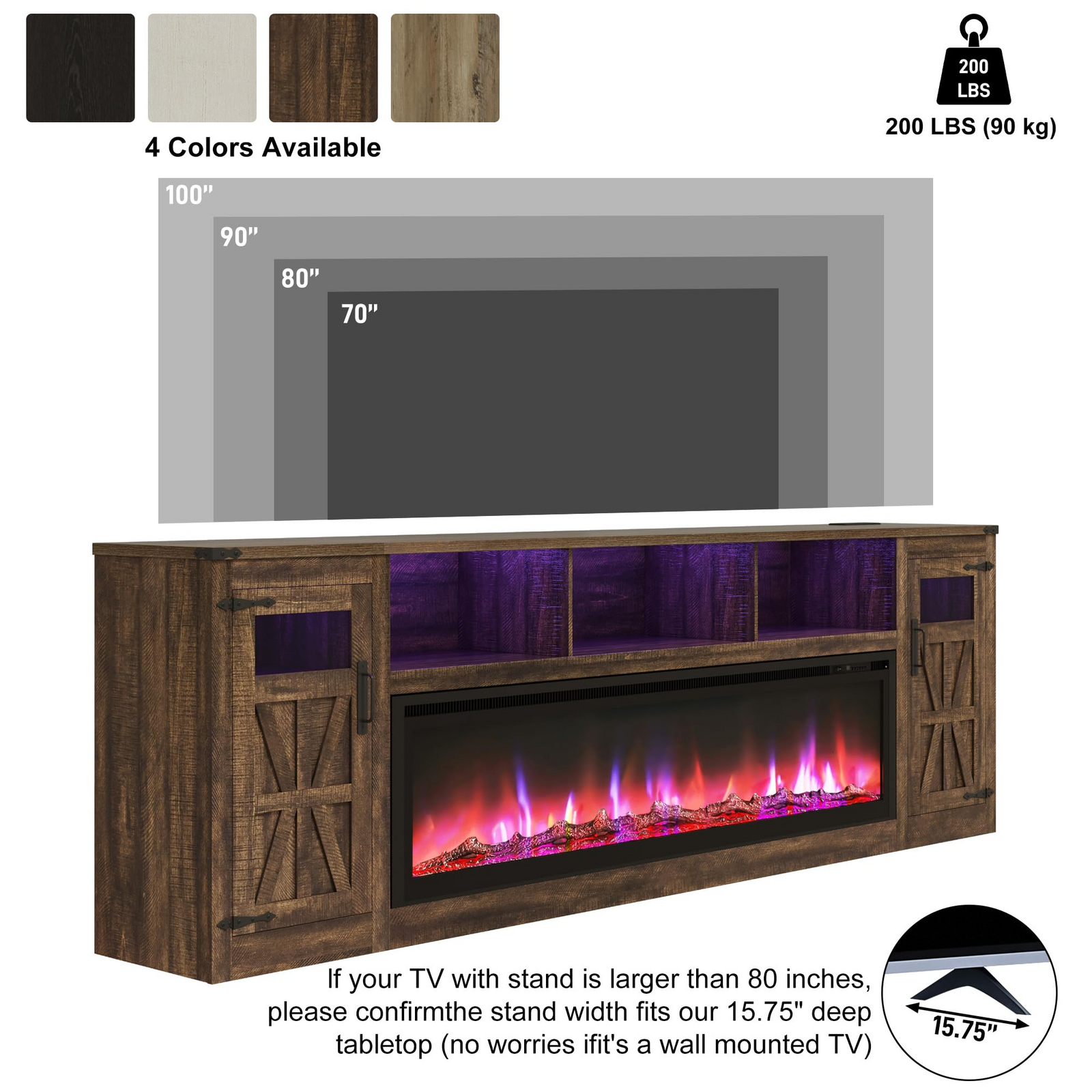 Electric Fireplace TV Stand for 100 Inch TV