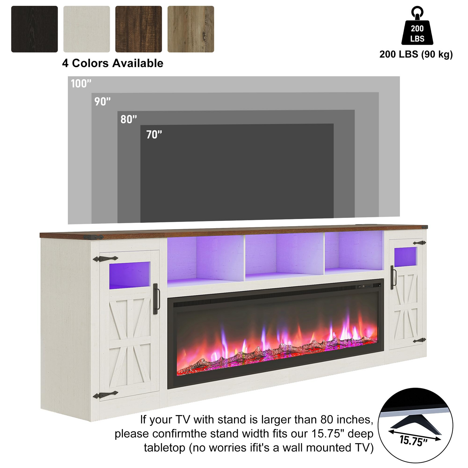 Electric Fireplace TV Stand for 100 Inch TV