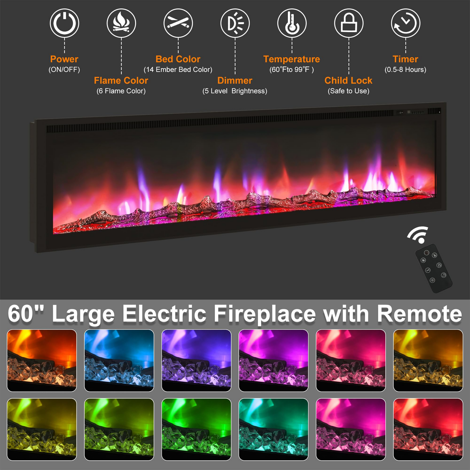 Electric Fireplace TV Stand for 100 Inch TV