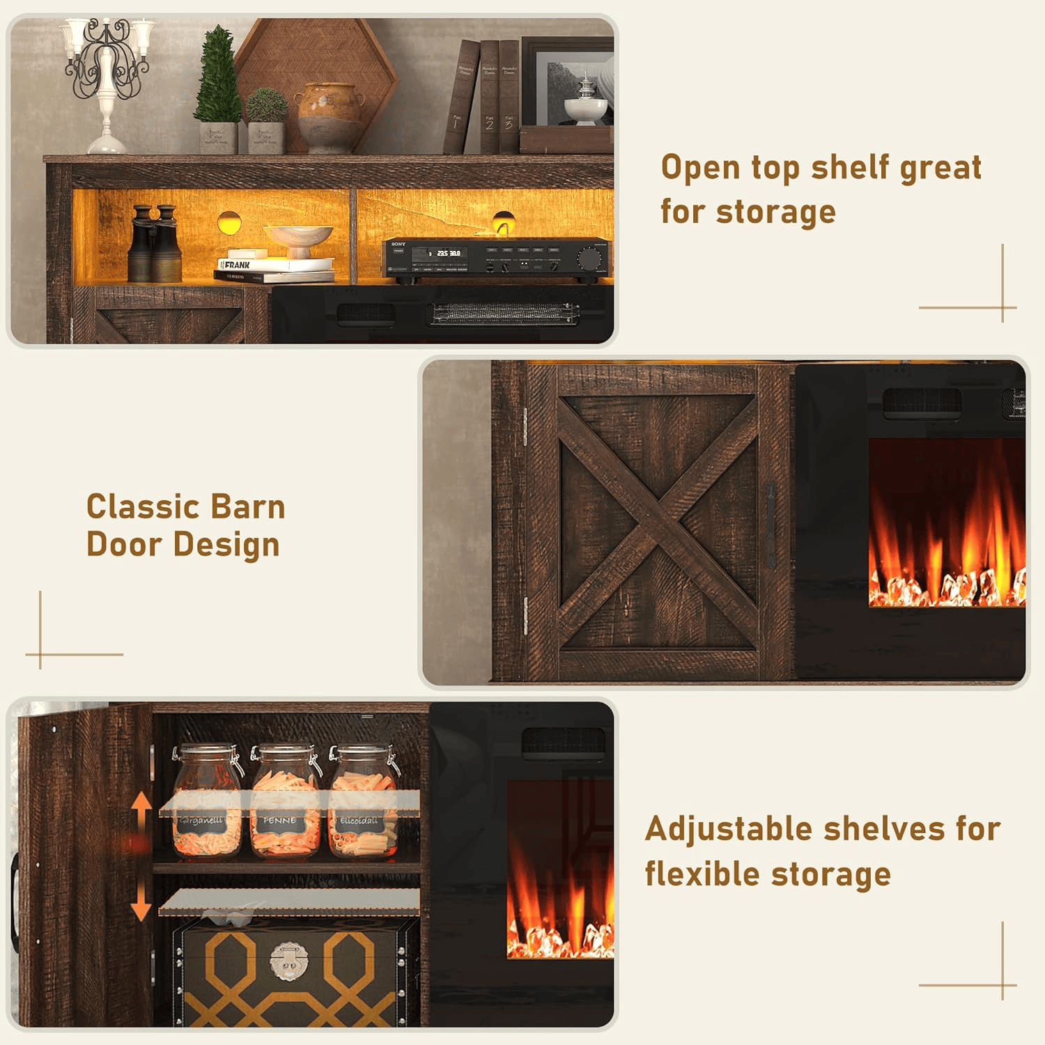 Electric Fireplace TV Stand for 70/75/80 Inch TV