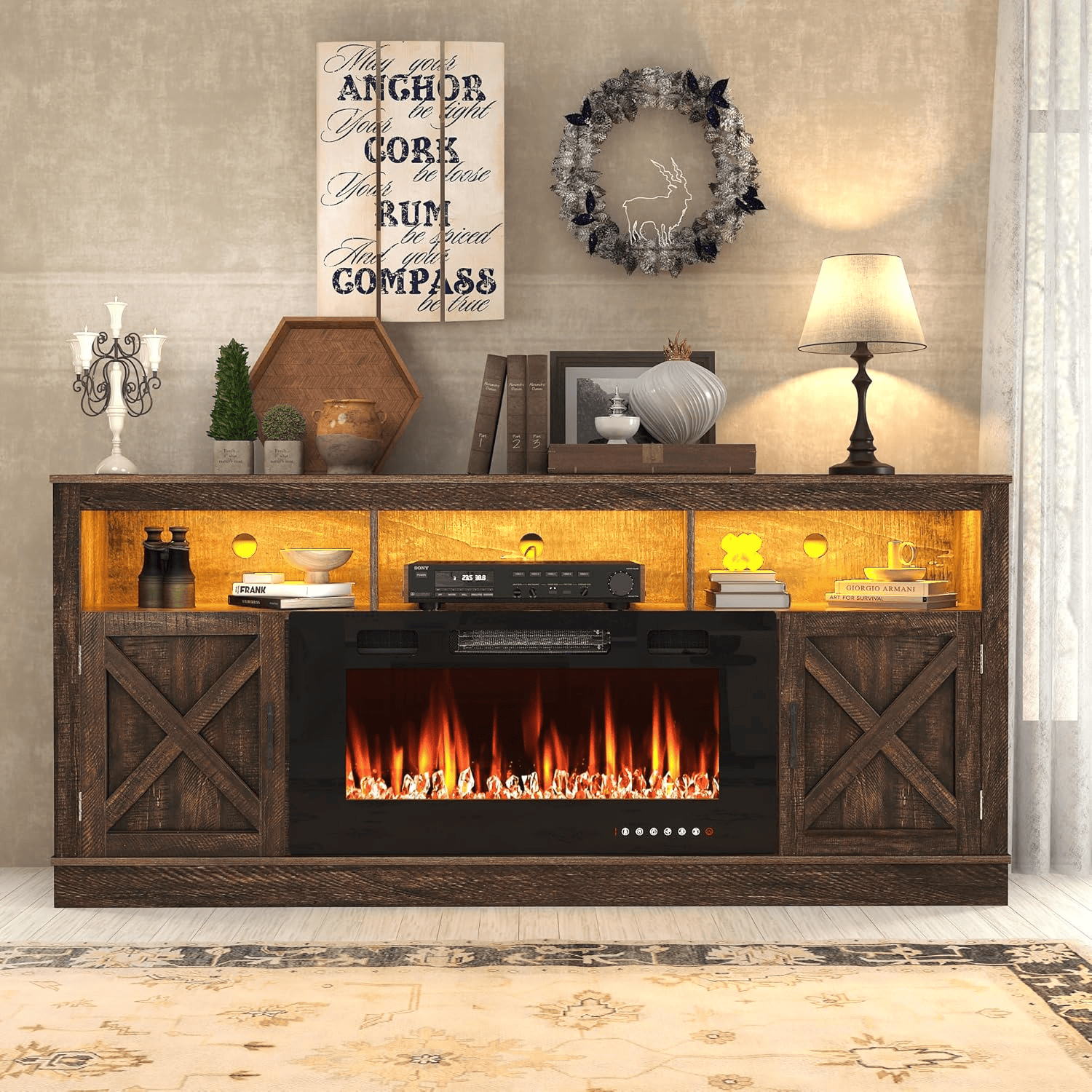 Electric Fireplace TV Stand for 70/75/80 Inch TV