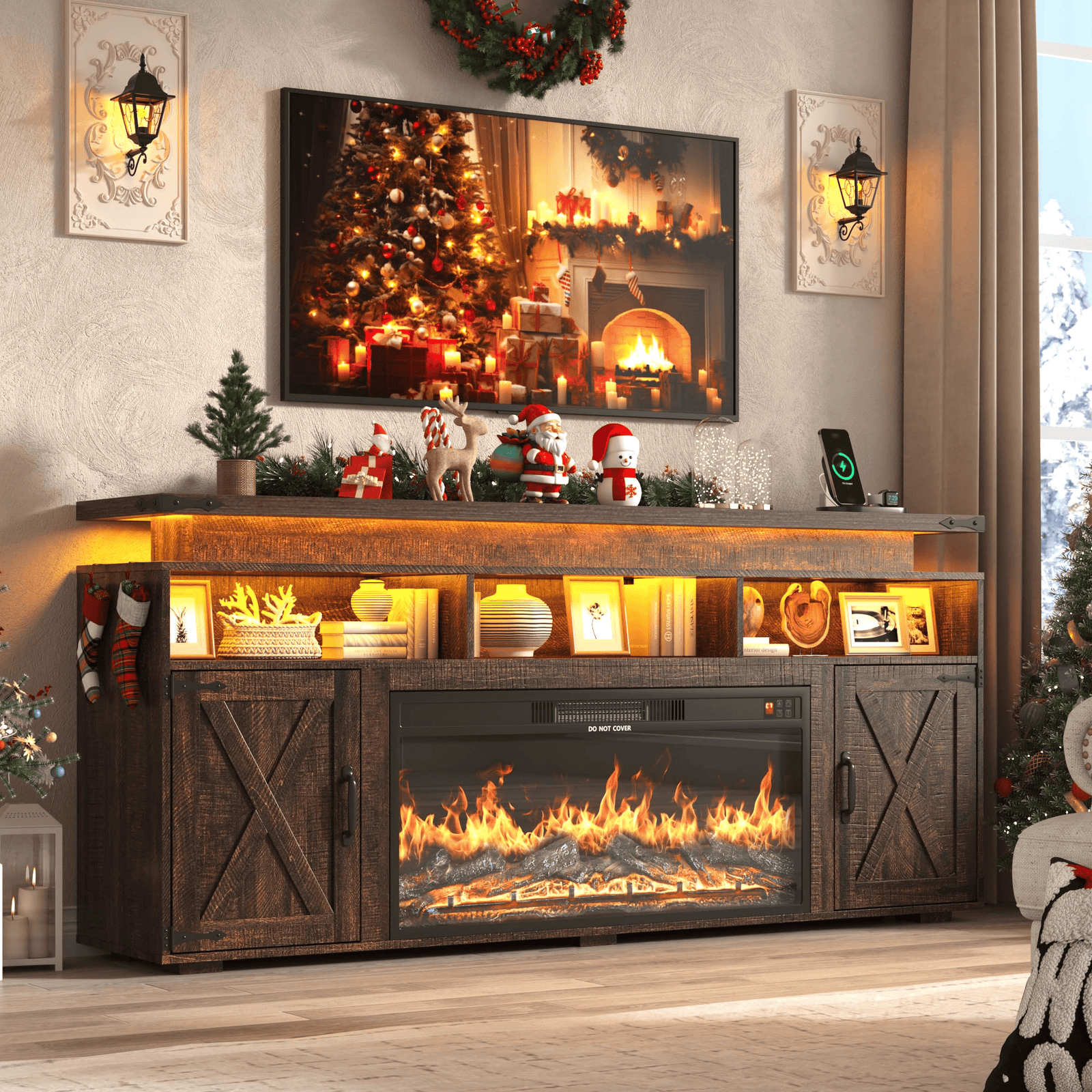 Electric Fireplace TV Stand for 75/80 Inch TV