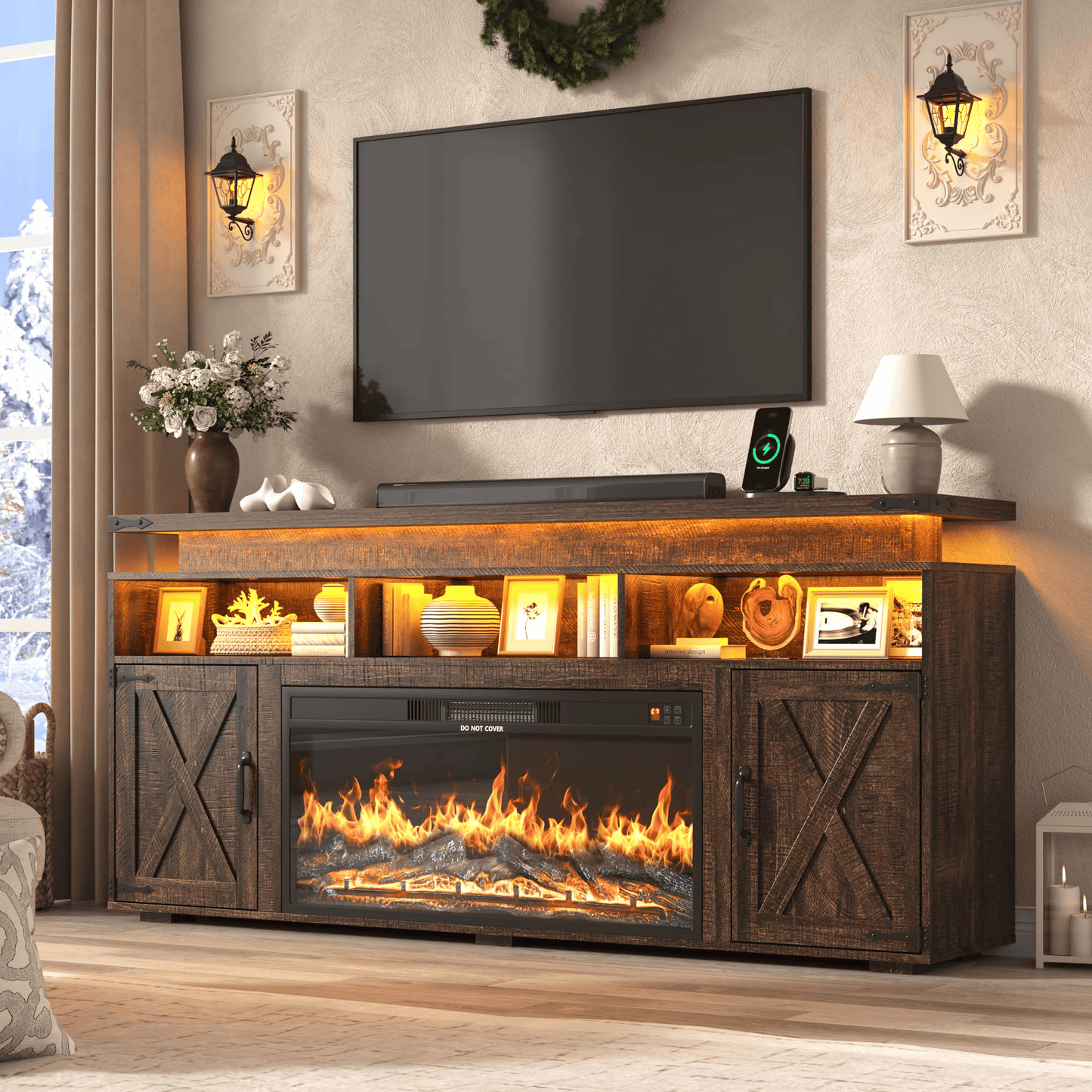 Electric Fireplace TV Stand for 75/80 Inch TV