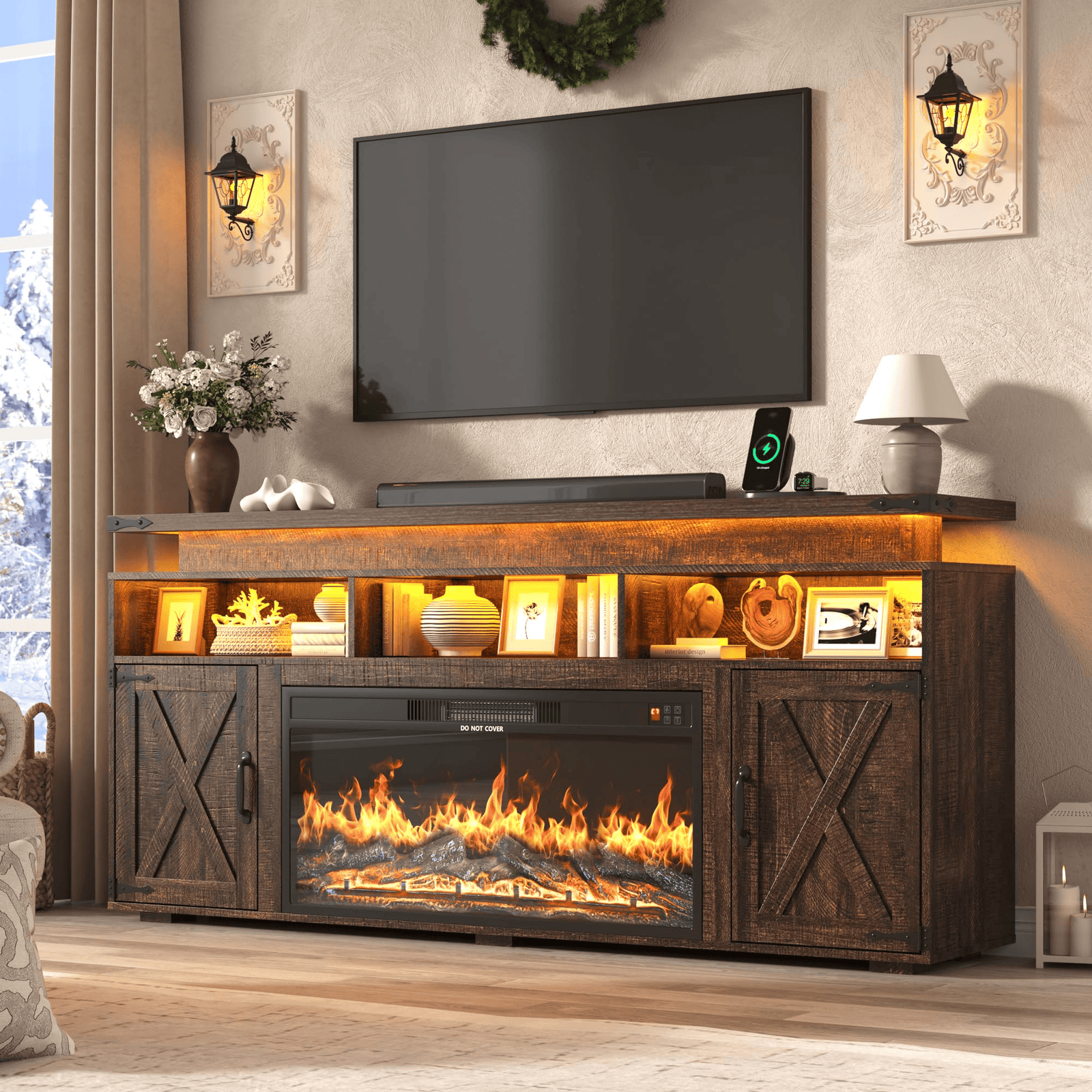 Electric Fireplace TV Stand for 75/80 Inch TV