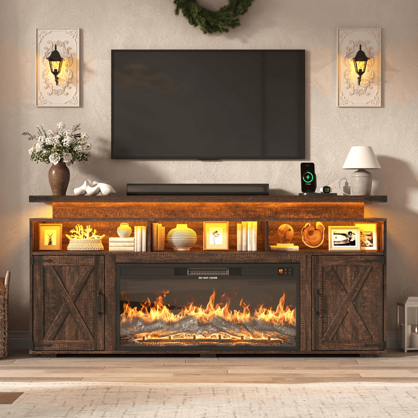 Electric Fireplace TV Stand for 75/80 Inch TV