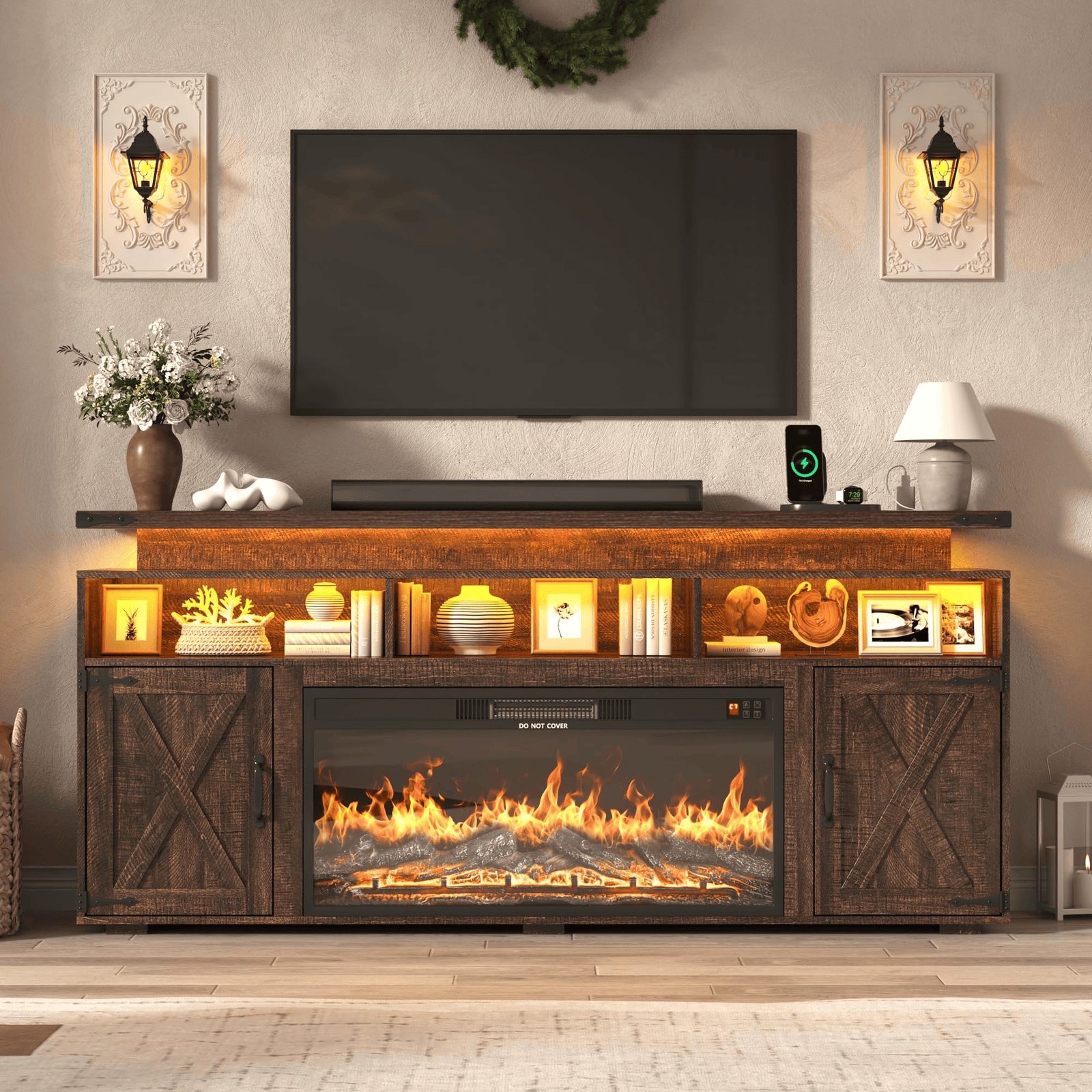 Electric Fireplace TV Stand for 75/80 Inch TV