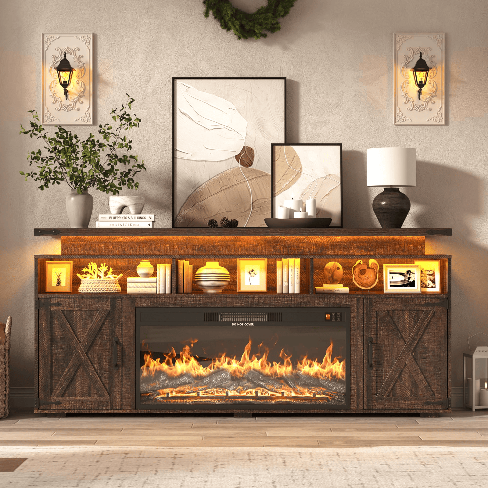 Electric Fireplace TV Stand for 75/80 Inch TV