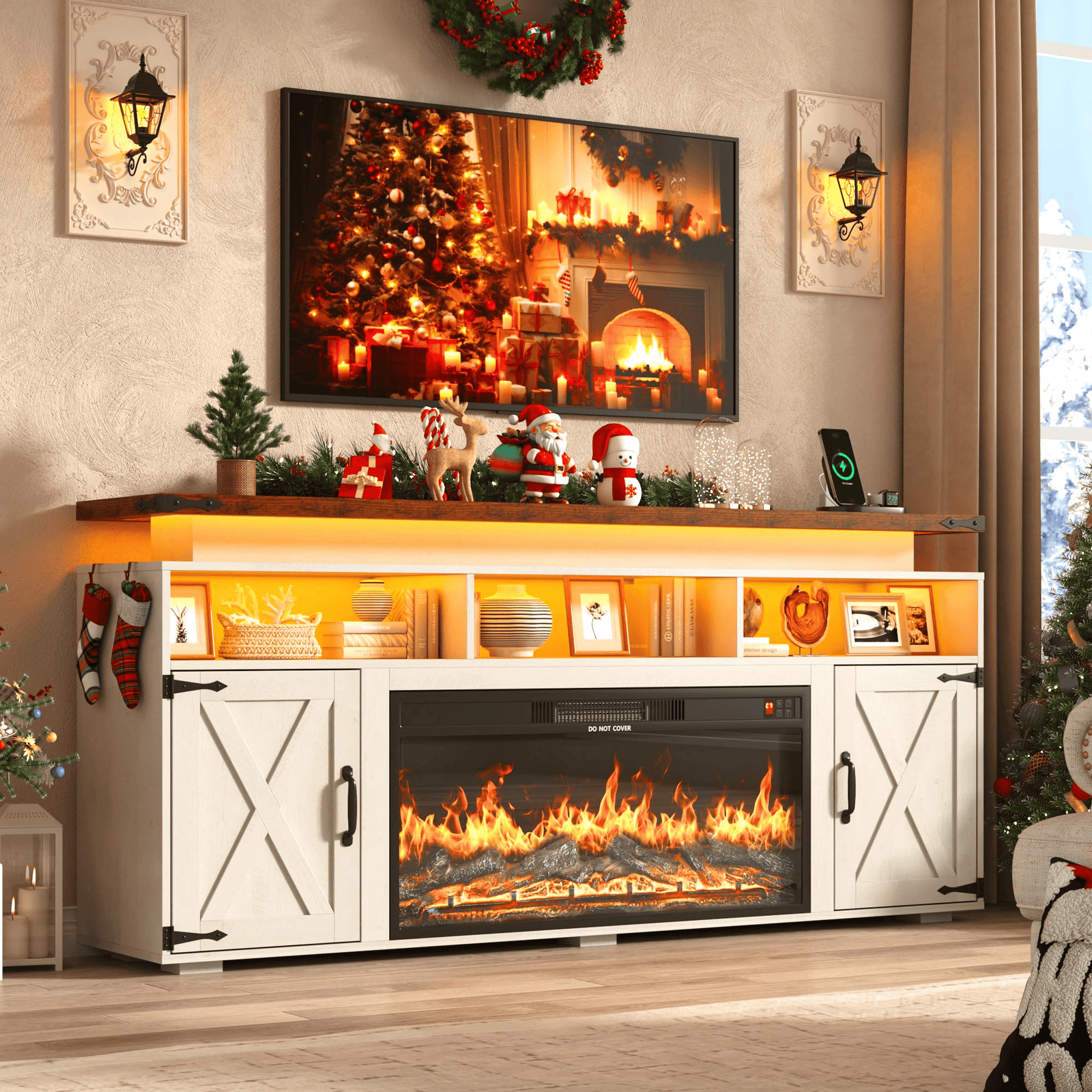 Electric Fireplace TV Stand for 75/80 Inch TV