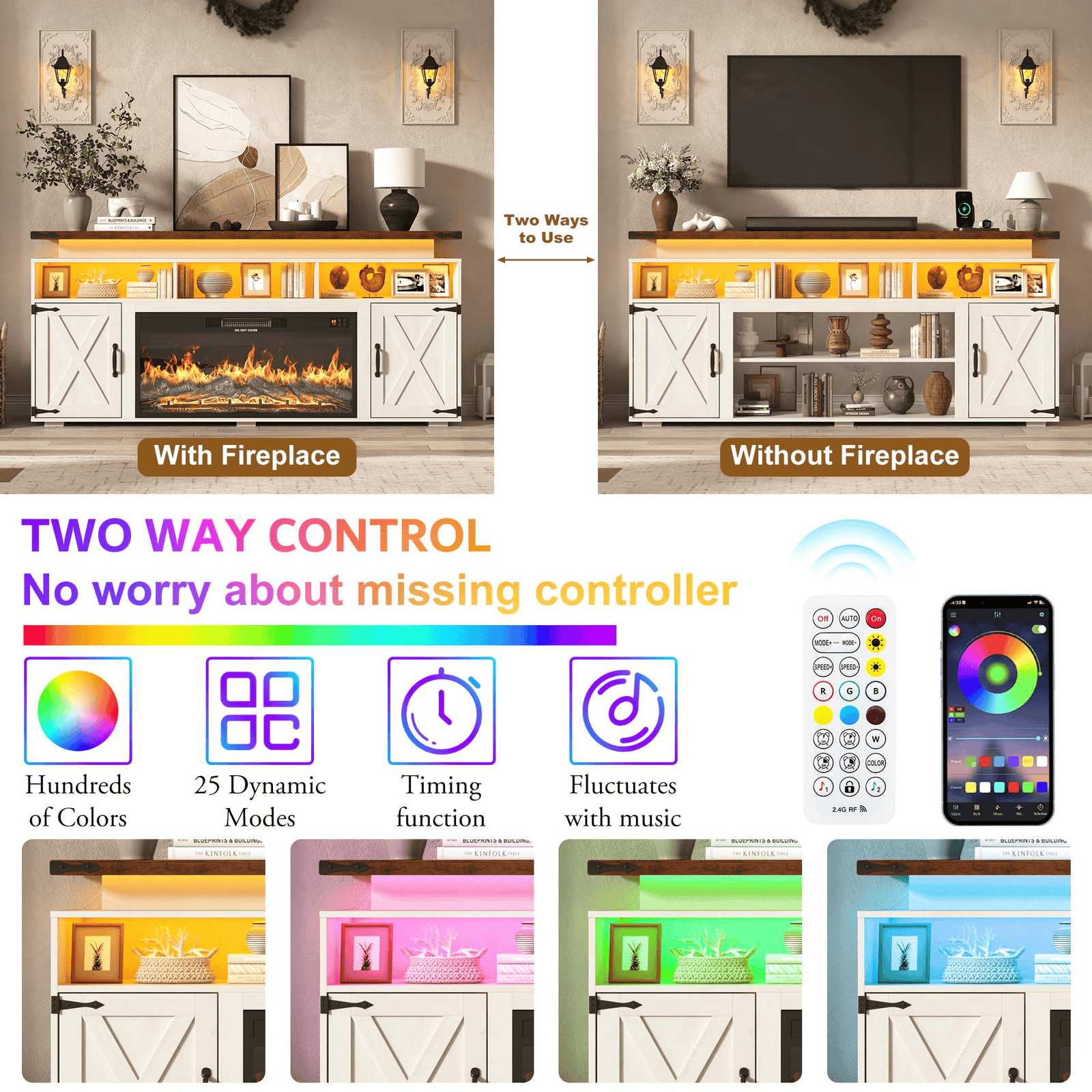 Electric Fireplace TV Stand for 75/80 Inch TV