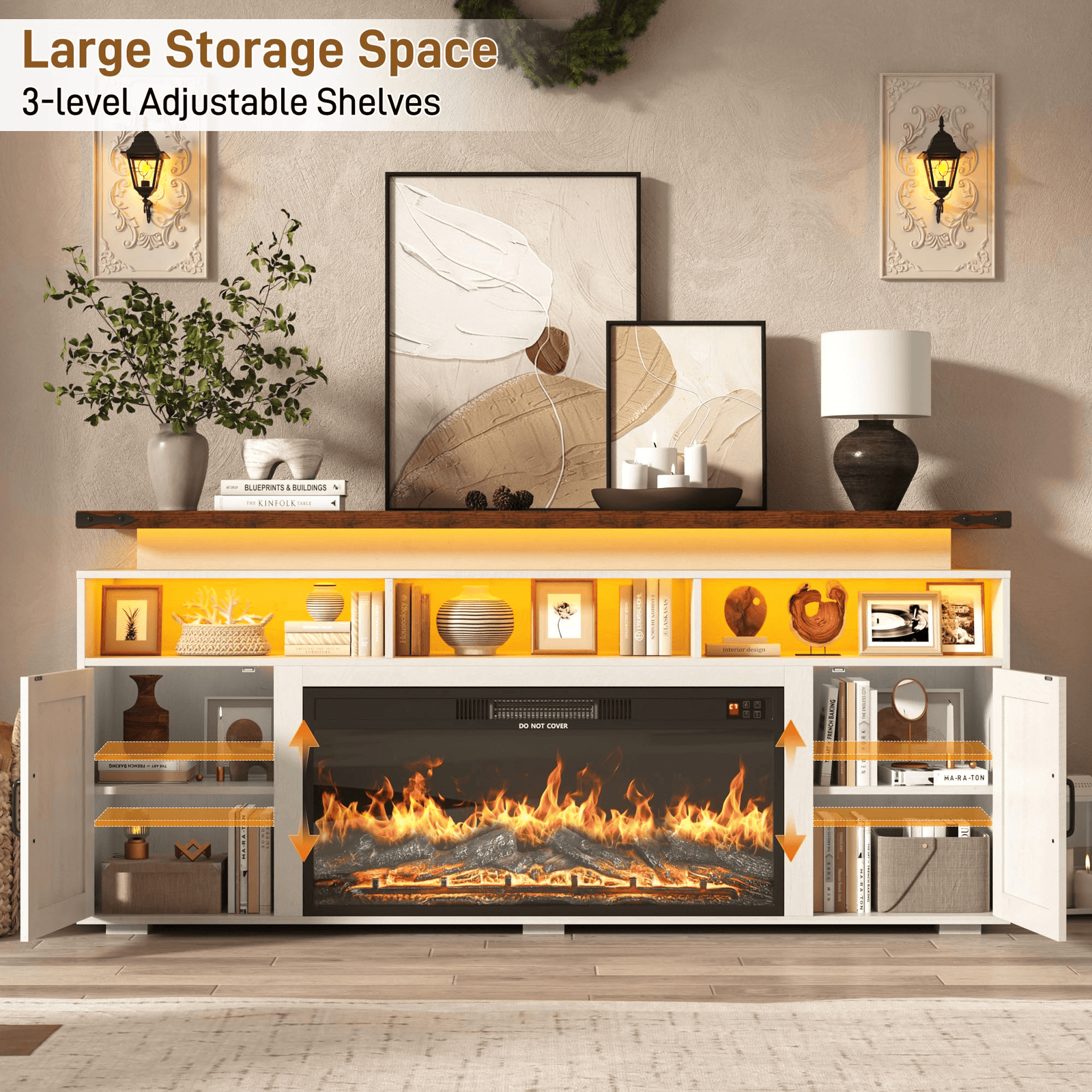 Electric Fireplace TV Stand for 75/80 Inch TV
