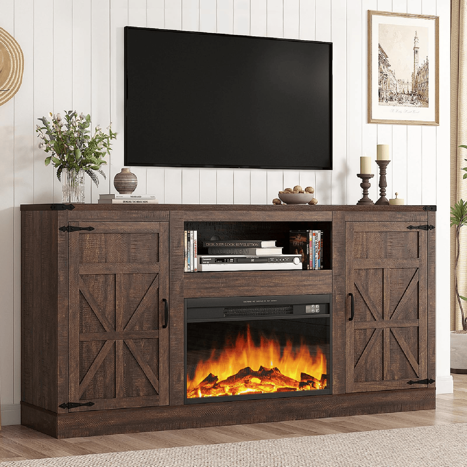 Electric Fireplace TV Stand for 75 Inch TV