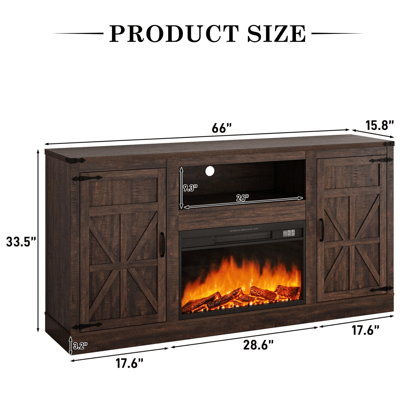 Electric Fireplace TV Stand for 75 Inch TV