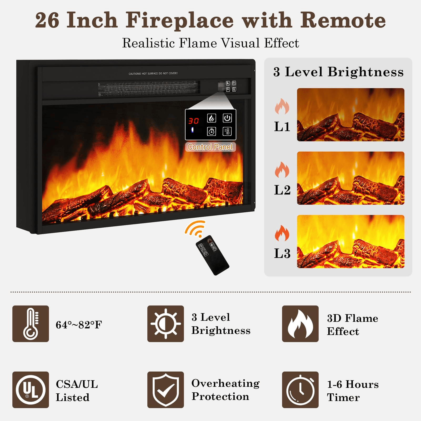 Electric Fireplace TV Stand for 75 Inch TV
