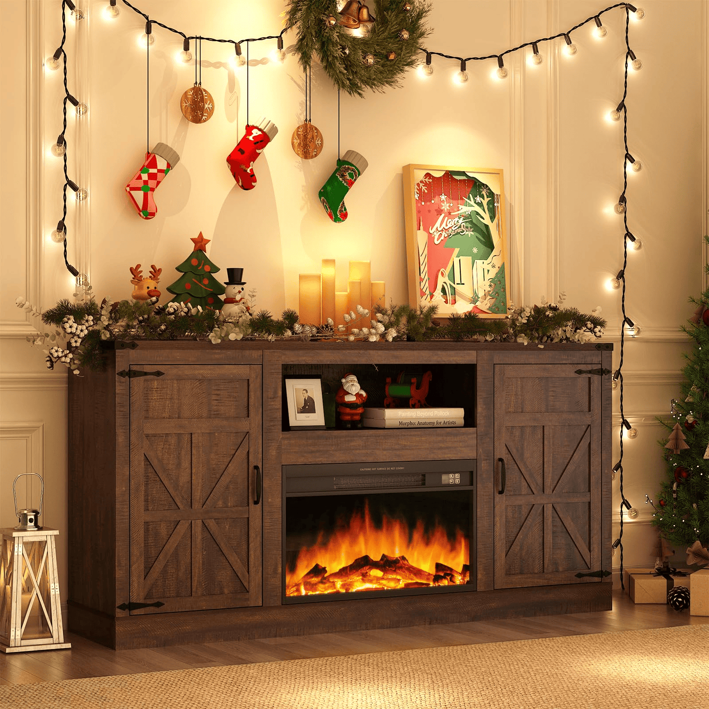 Electric Fireplace TV Stand for 75 Inch TV