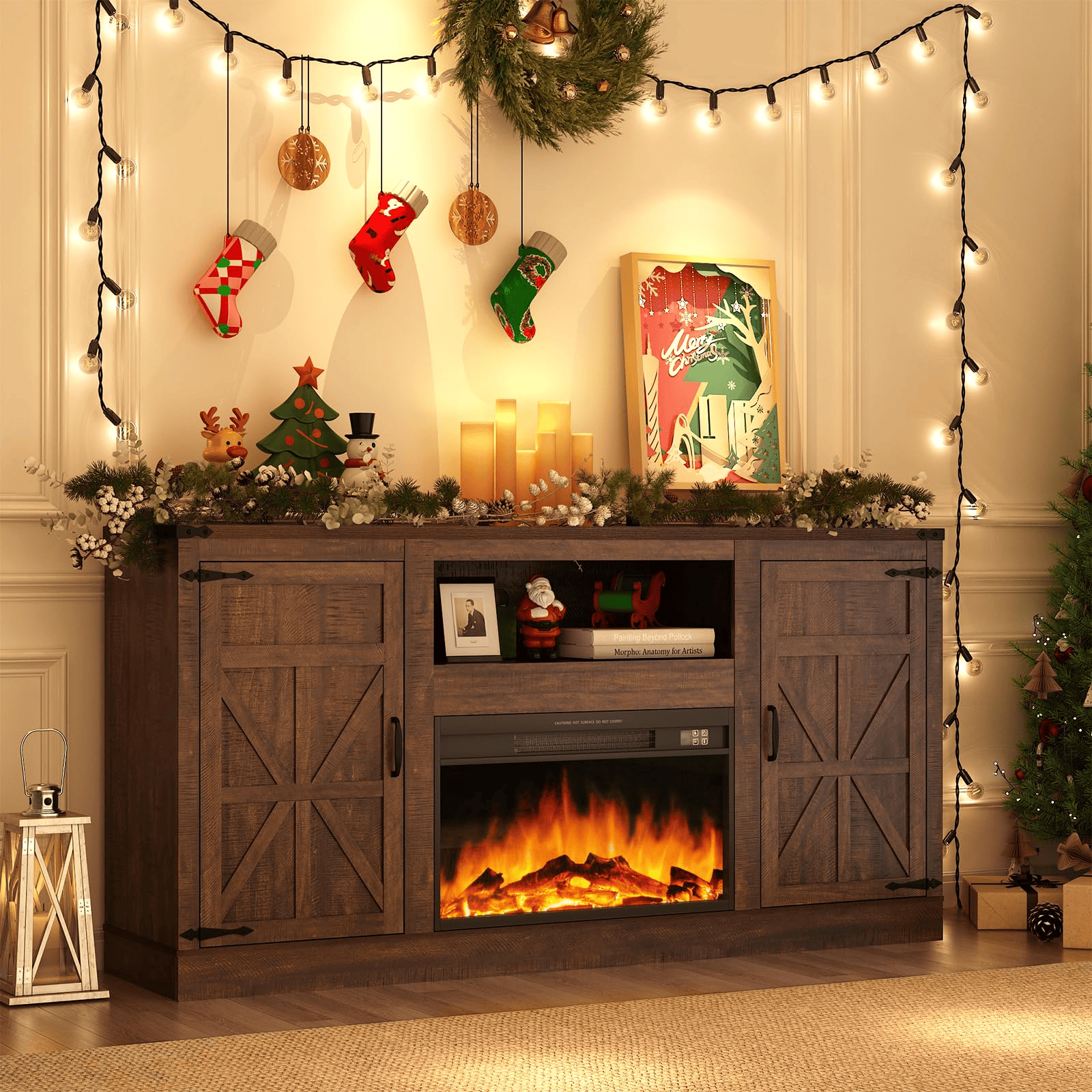 Electric Fireplace TV Stand for 75 Inch TV