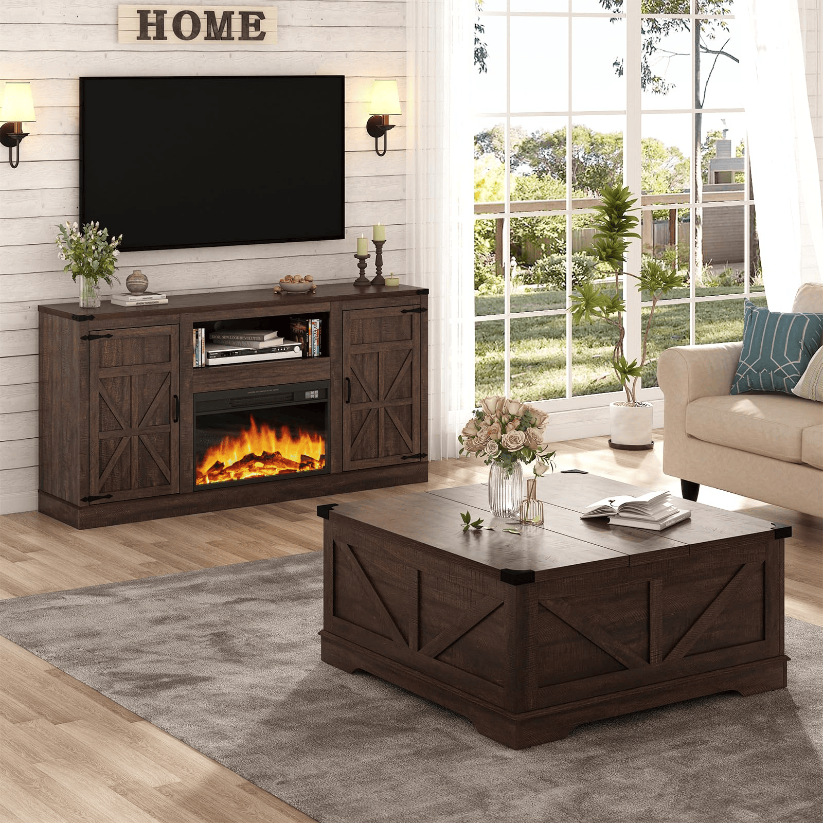 Electric Fireplace TV Stand for 75 Inch TV