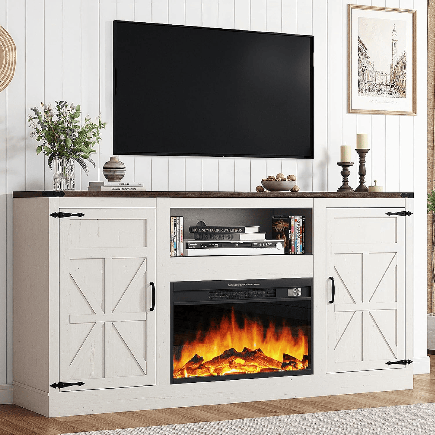 Electric Fireplace TV Stand for 75 Inch TV
