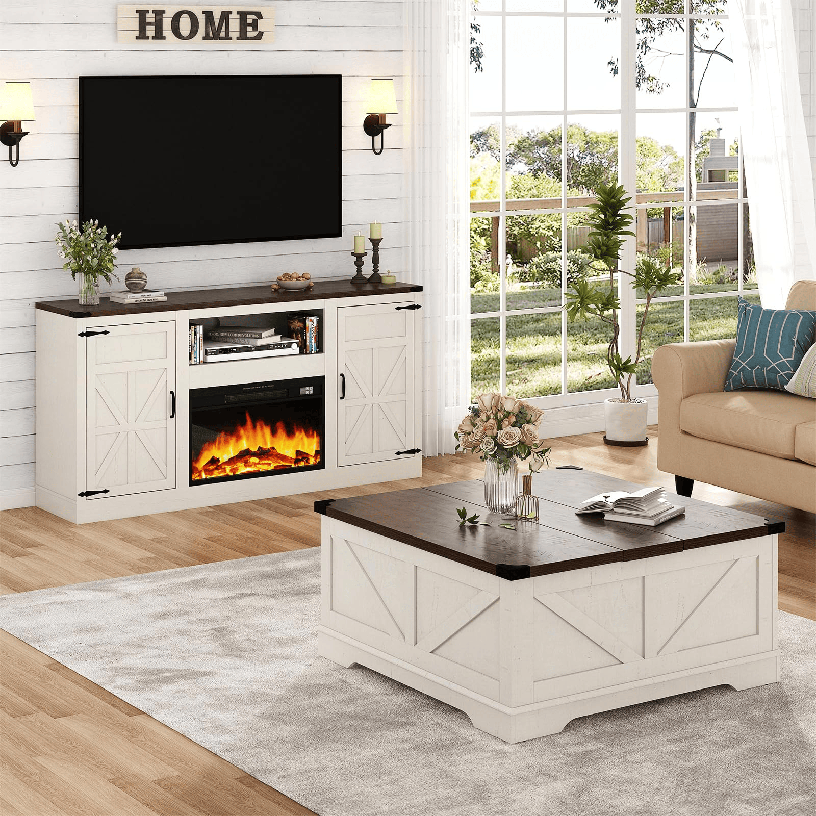 Electric Fireplace TV Stand for 75 Inch TV