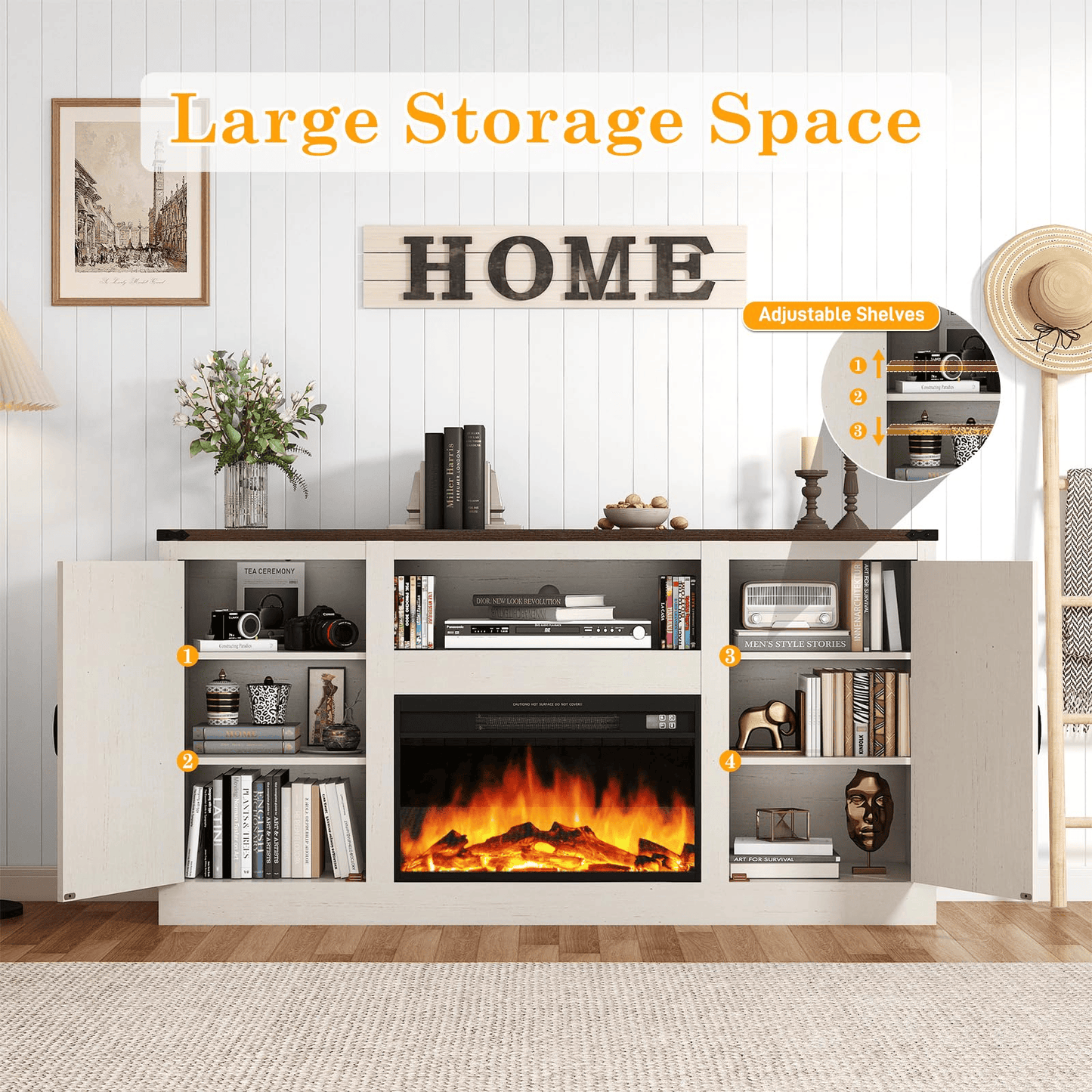 Electric Fireplace TV Stand for 75 Inch TV
