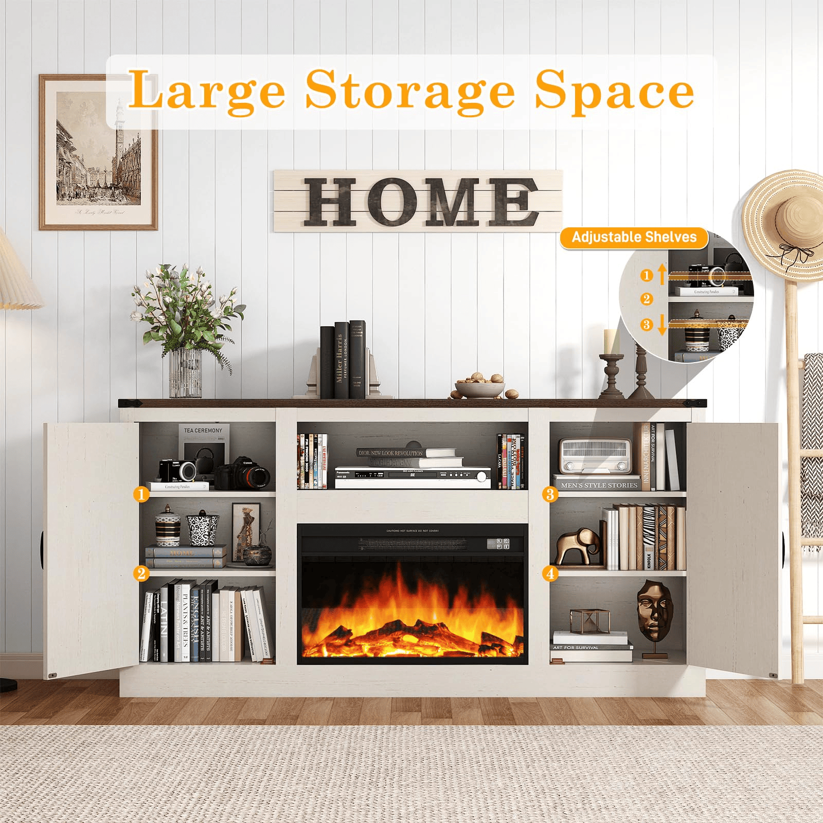 Electric Fireplace TV Stand for 75 Inch TV
