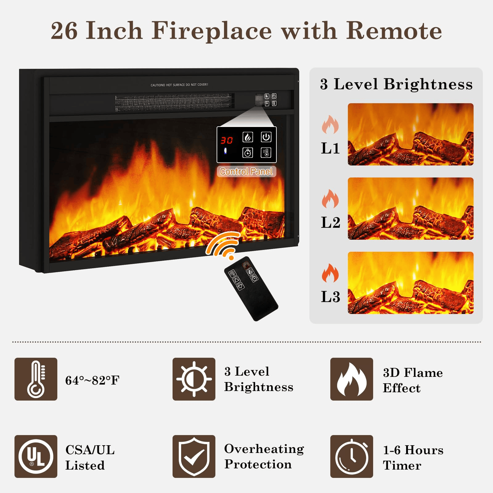 Electric Fireplace TV Stand for 75 Inch TV
