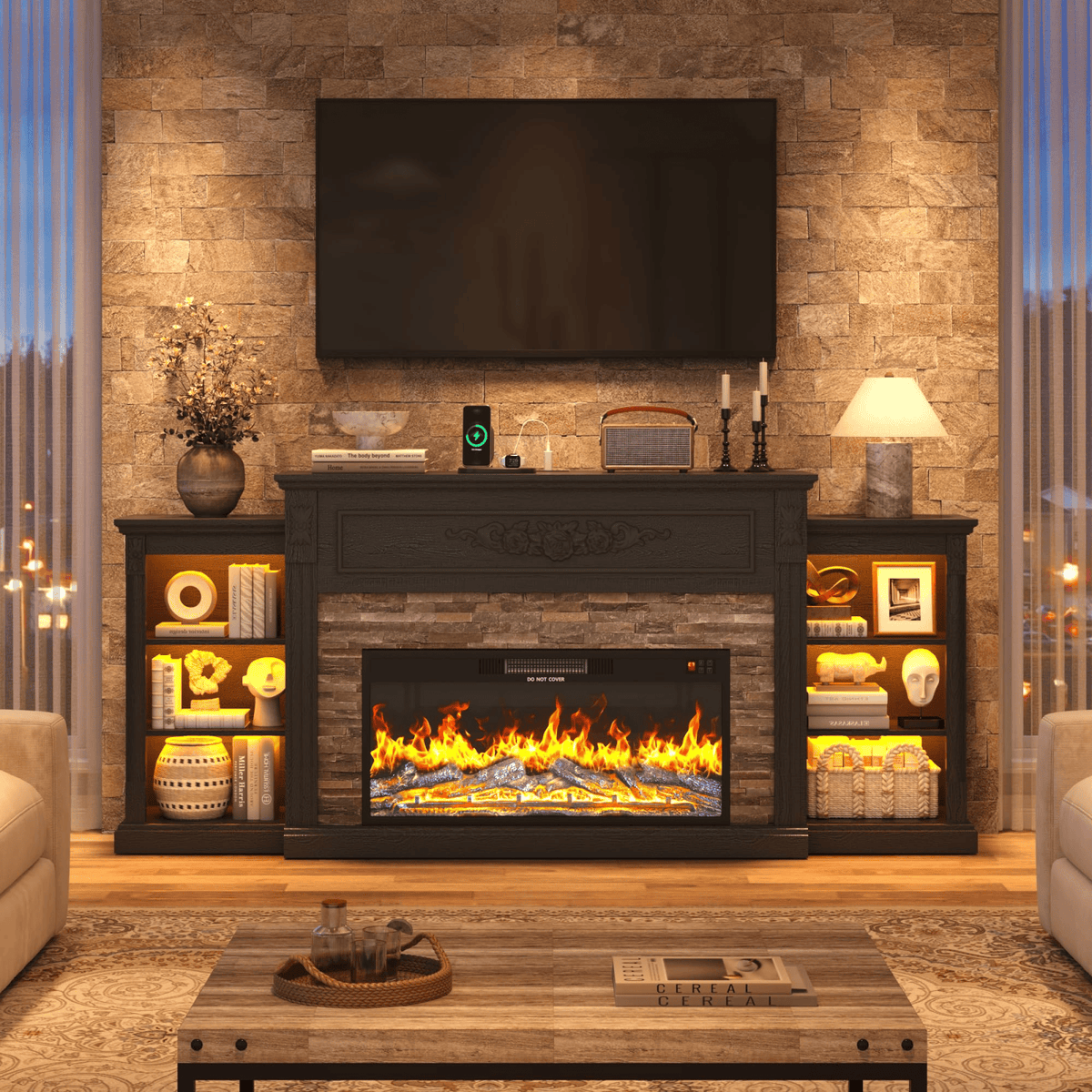 Electric Fireplace TV Stand for 95 Inch TV