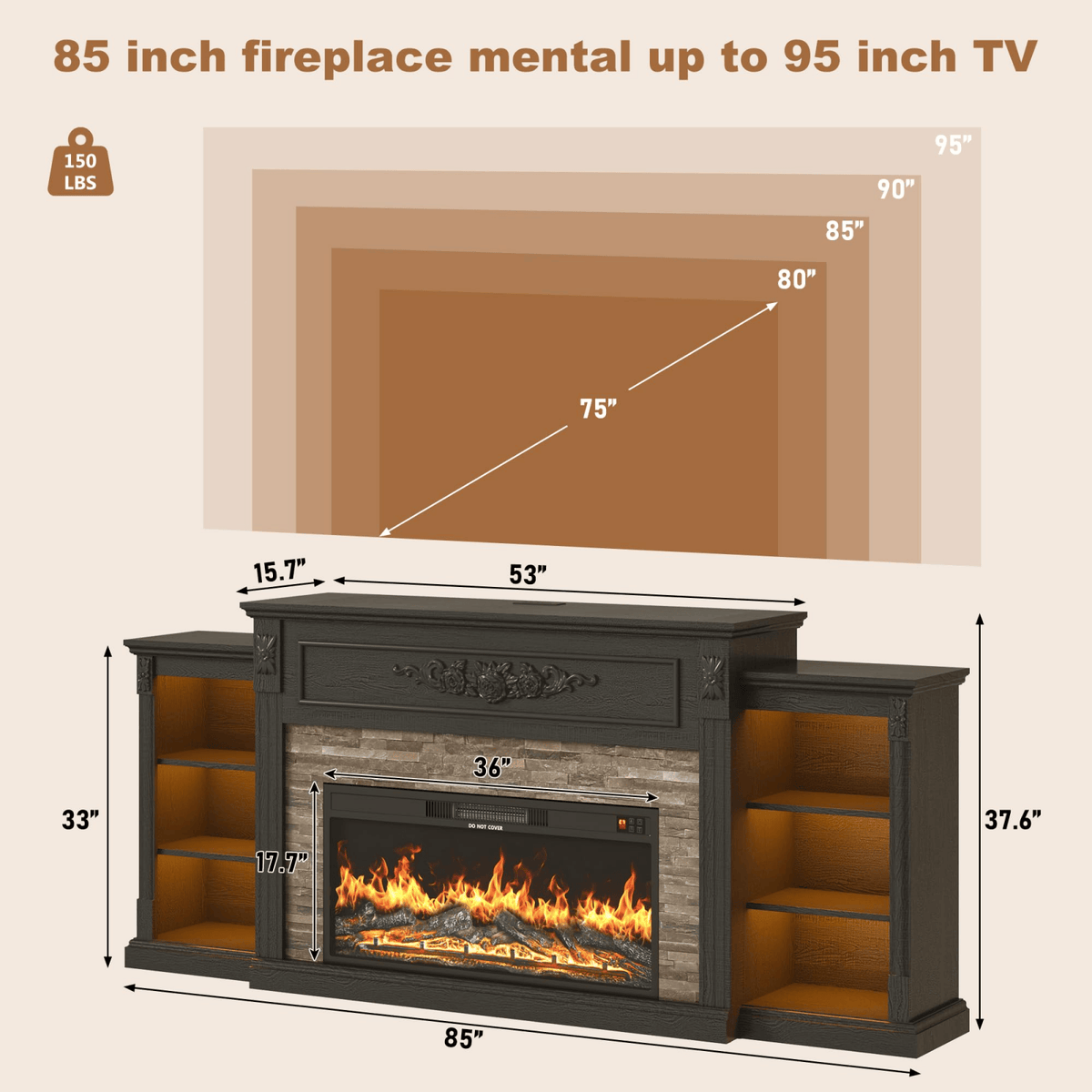 Electric Fireplace TV Stand for 95 Inch TV