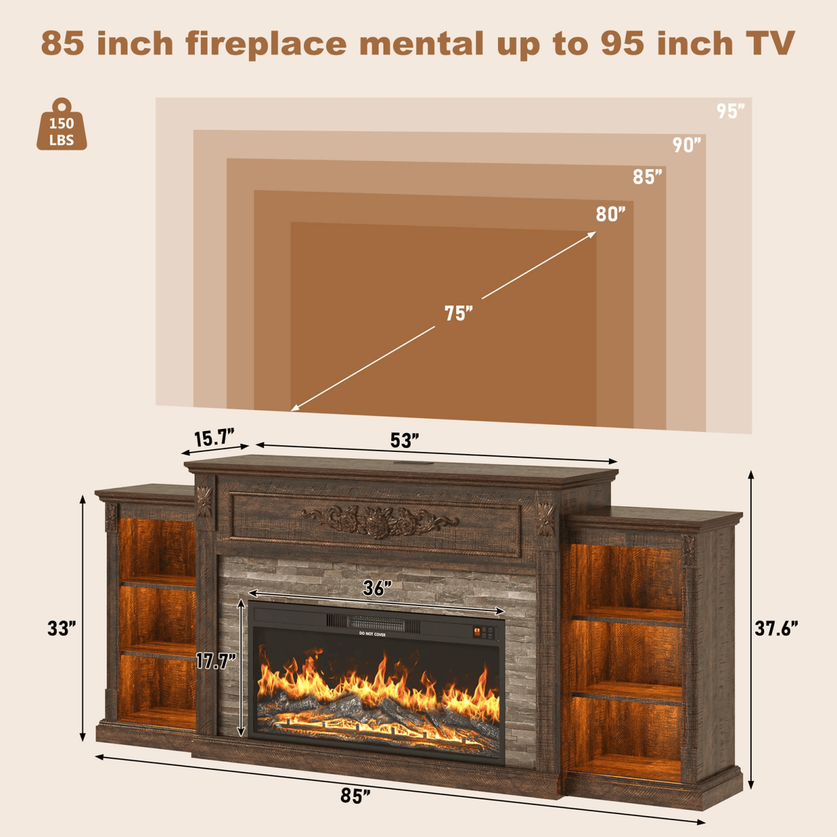 Electric Fireplace TV Stand for 95 Inch TV