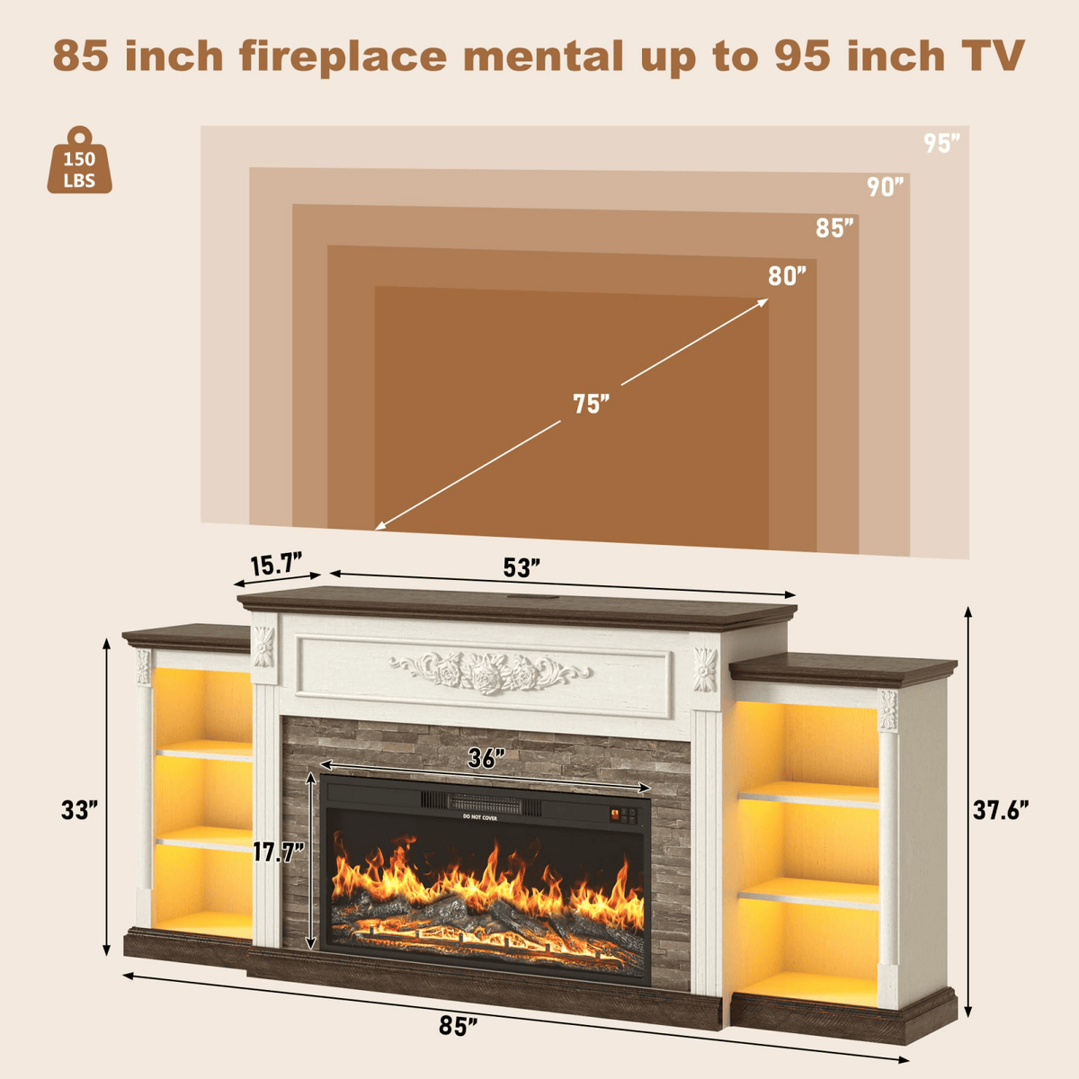Electric Fireplace TV Stand for 95 Inch TV