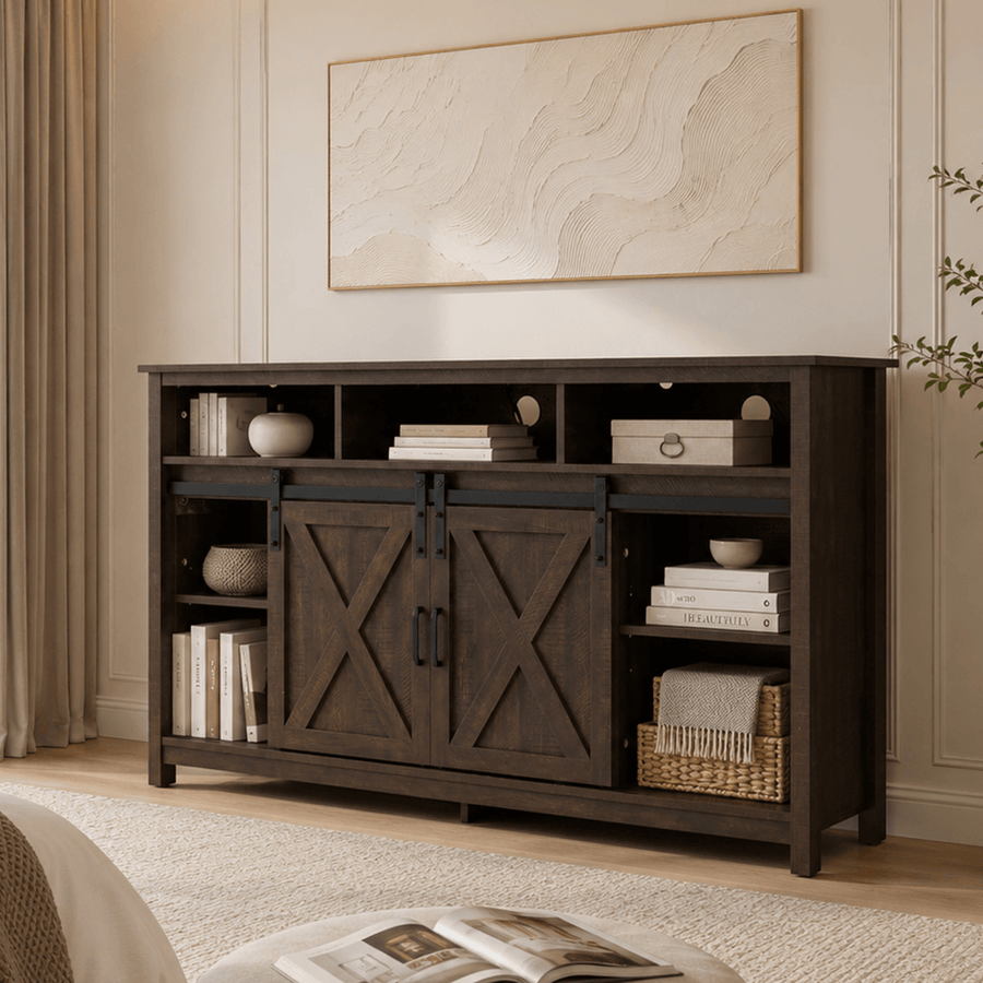 Farmhouse Coffee Bar Cabine / TV Stand with Power Outlet