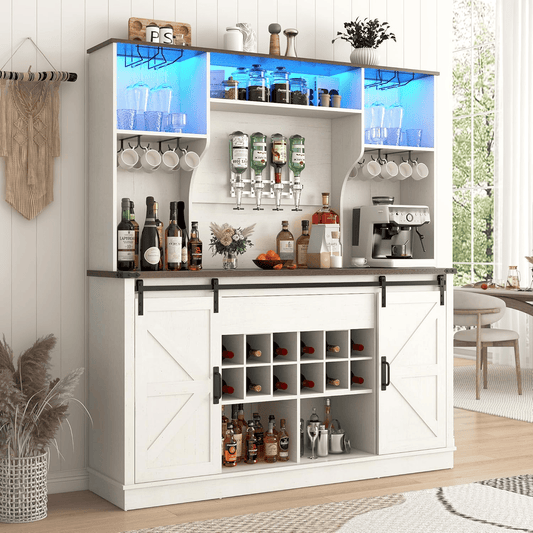 Farmhouse Coffee Bar Cabinet with LED Light