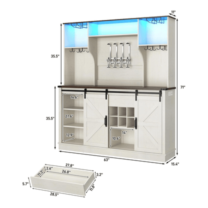Farmhouse Coffee Bar Cabinet with LED Light