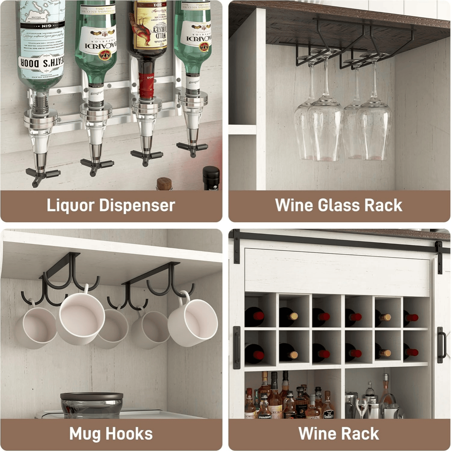 Farmhouse Coffee Bar Cabinet with LED Light